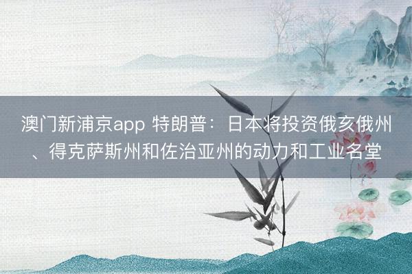 澳門新浦京app 特朗普：日本將投資俄亥俄州、得克薩斯州和佐治亞州的動力和工業(yè)名堂